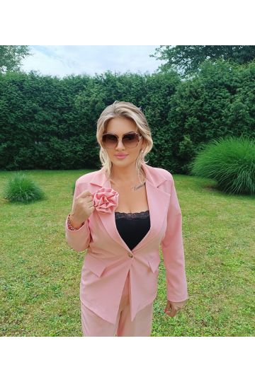 Dámský elegantní kalhotový  kostýmek Valerie v bílé, fuschiové, světle růžové a růžové barvě