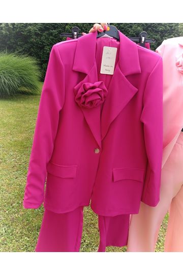 Dámský elegantní kalhotový  kostýmek Valerie v bílé, fuschiové, světle růžové a růžové barvě