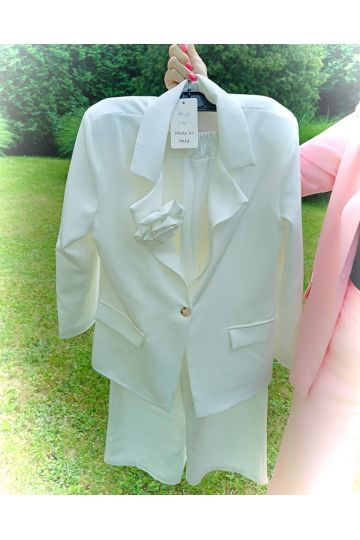 Dámský elegantní kalhotový  kostýmek Valerie v bílé, fuschiové, světle růžové a růžové barvě