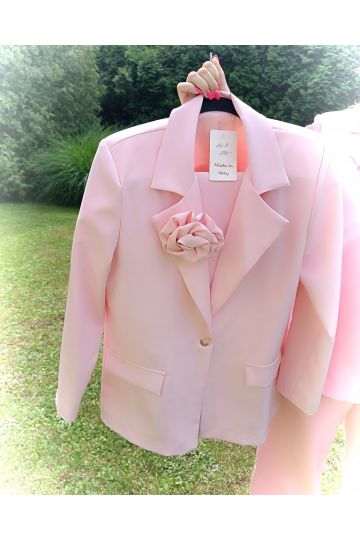 Dámský elegantní kalhotový  kostýmek Valerie v bílé, fuschiové, světle růžové a růžové barvě