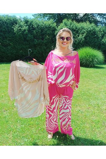 Dámský letní stylový růžový a béžový komplet halenky a kalhot Dream značky Lola Bianka