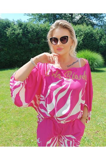Dámský letní stylový růžový a béžový komplet halenky a kalhot Dream značky Lola Bianka