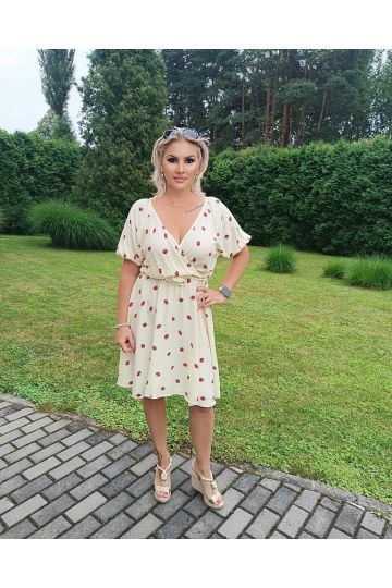 Dámské letní šaty Evie v modré, žluté, bílé a tyrkysové barvě s potiskem jahůdek