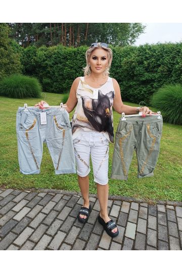 Dámské elastické 3/4 kalhoty v bílé, khaki a béžové barvě Erin