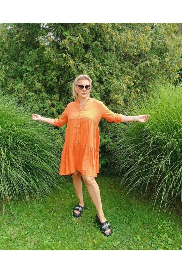 Dámské lněné košilové šaty Nyra v oranžové barvě