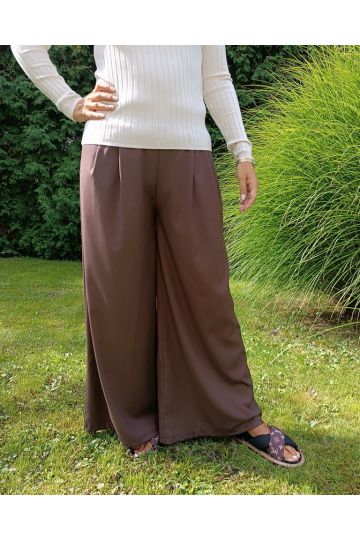 Dámské široké hnědé a černé kalhoty Carla