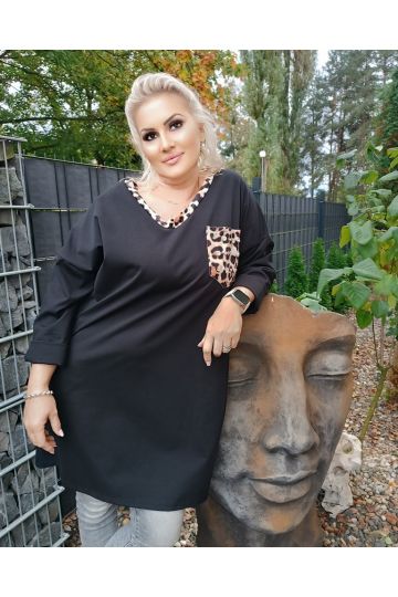 Dámské černé elastické šaty s leopardím zdobením Amira