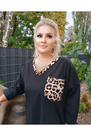 Dámské černé elastické šaty s leopardím zdobením Amira