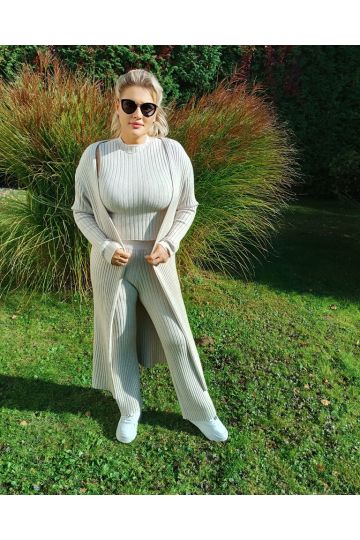 Dámský luxusní úpletový trojdílny komplet Beka v šedé, černé, světle béžové a smetanové barvě