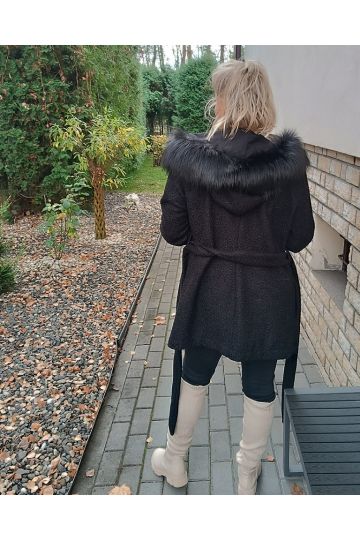 Luxusní černý kabát s bohatou kožešinou Finn značky Zocco