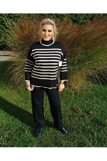 Dámský úpletový komplet v béžové a černé barvě Theodore