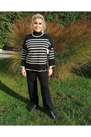 Dámský úpletový komplet v béžové a černé barvě Theodore