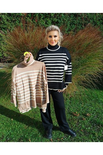 Dámský úpletový komplet v béžové a černé barvě Theodore