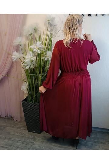 Dámské sváteční dlouhé vínové šaty pro dámy s větší velikostí Regnar