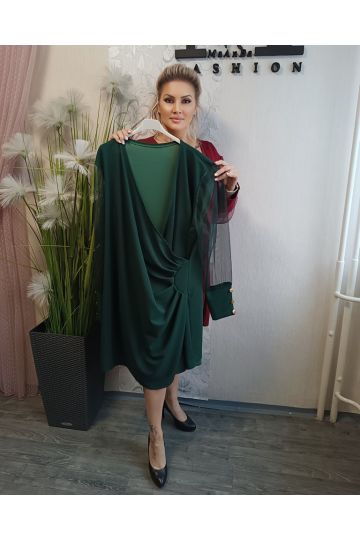 Dámské sváteční elegantní šaty ve vínové a zelené barvě pro dámy s větší velikostí Axl