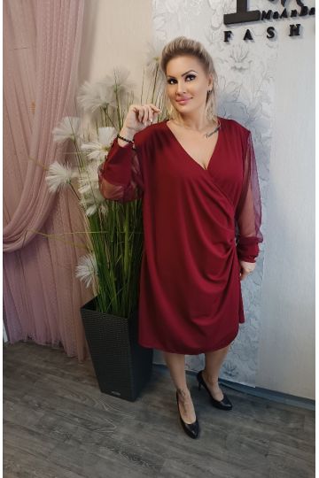 Dámské sváteční elegantní šaty ve vínové a zelené barvě pro dámy s větší velikostí Axl