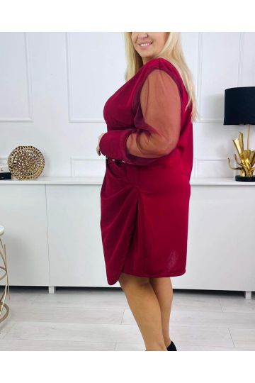 Dámské sváteční elegantní šaty ve vínové a zelené barvě pro dámy s větší velikostí Axl