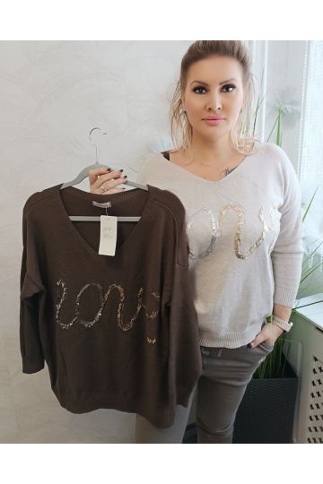 Dámský lehký svetr Koki ve světle béžové a hnědé barvě