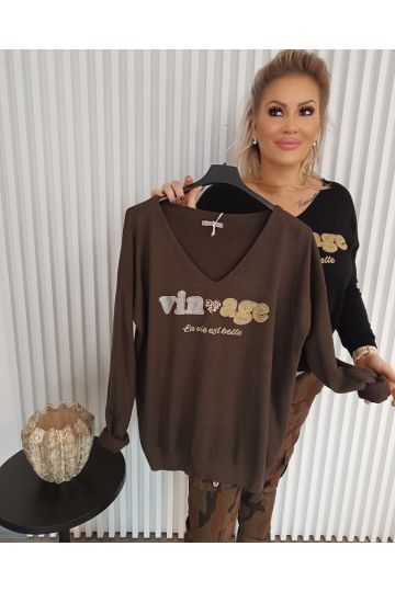 Dámský lehký svetr v hnědé a černé barvě Anneli