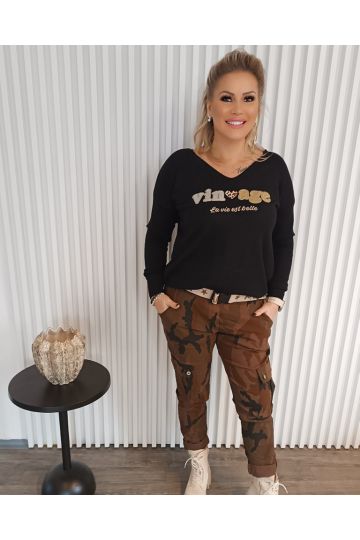 Dámský lehký svetr v hnědé a černé barvě Anneli