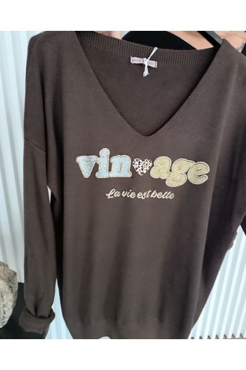 Dámský lehký svetr v hnědé a černé barvě Anneli