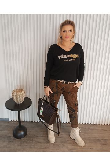 Dámský lehký svetr v hnědé a černé barvě Anneli