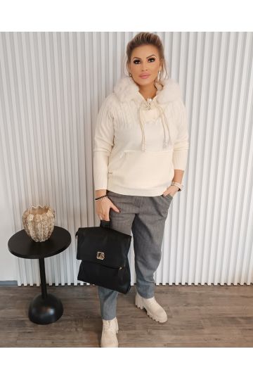 Dámský luxusní svetr s kožešinou na kapuci Hannele