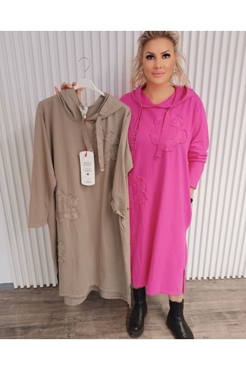 Dámské mikinové šaty Dhabí s kapucí v růžové, zelené, světle béžové a hnědé barvě