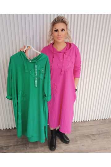 Dámské mikinové šaty Dhabí s kapucí v růžové, zelené, světle béžové a hnědé barvě