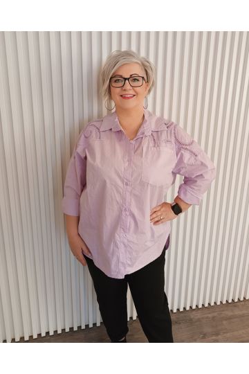 Dámská oversize košile Kasio v bílé a fialové barvě