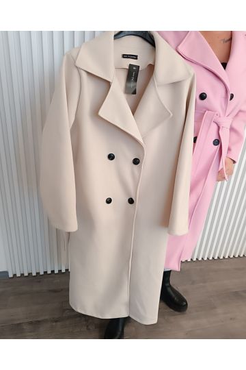 Dámský elegantní dlouhý kabát Rozie v růžové s béžové barvě