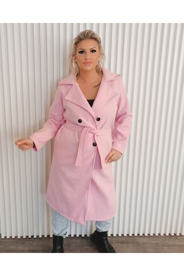 Dámský elegantní dlouhý kabát Rozie v růžové s béžové barvě