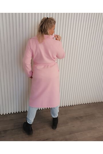 Dámský elegantní dlouhý kabát Rozie v růžové s béžové barvě