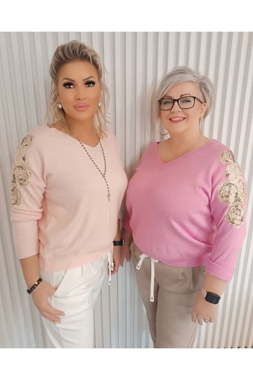 Dámský luxusní svetr Záře ve žluté, modré, světle a tmavě růžové barvě