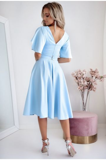 Dámské společenské midi šaty LUNA SVĚTLE MODRÁ