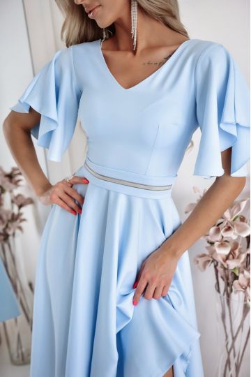 Dámské společenské midi šaty LUNA SVĚTLE MODRÁ