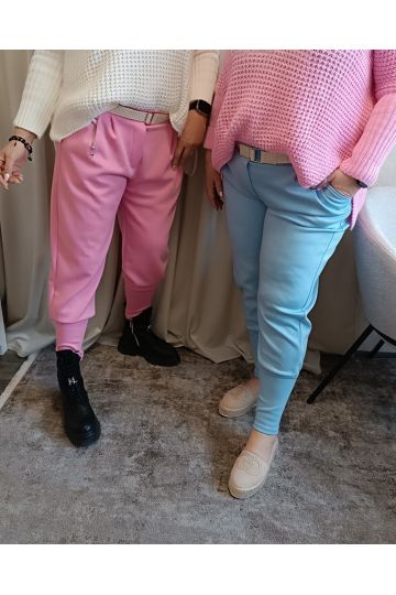 Dámské elastické kalhoty  Italy  s opaskem v růžové, meruňkové a modré barvě