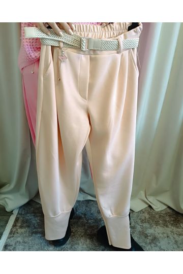 Dámské elastické kalhoty  Italy  s opaskem v růžové, meruňkové a modré barvě