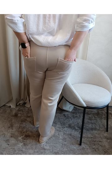 Dámské béžové elastické kalhoty Zuzi s květy