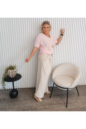 Dámské široké světle béžové kalhoty Simona