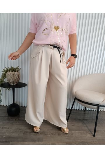 Dámské široké světle béžové kalhoty Simona