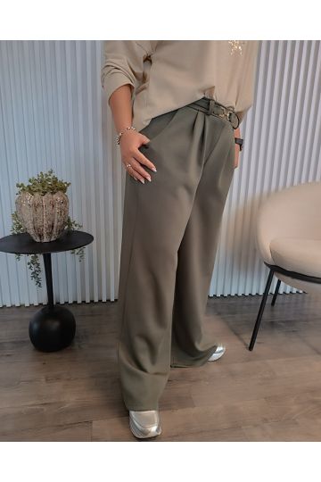 Dámské široké kalhoty Denisa v zelené, smetanové, modré a šedé barvě