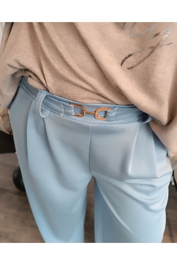 Dámské široké kalhoty Denisa v zelené, smetanové, modré a šedé barvě