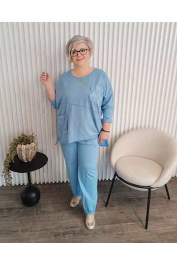 Dámský trendy komplet Caruso mikiny a kalhot v modré a růžové barvě