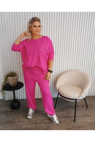 Dámský trendy komplet Caruso mikiny a kalhot v modré a růžové barvě