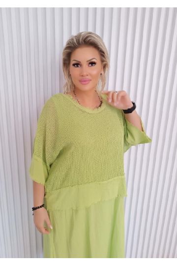 Dámské letní růžové a limetková dlouhé šaty Lina