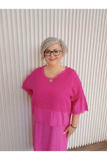 Dámské letní růžové a limetková dlouhé šaty Lina