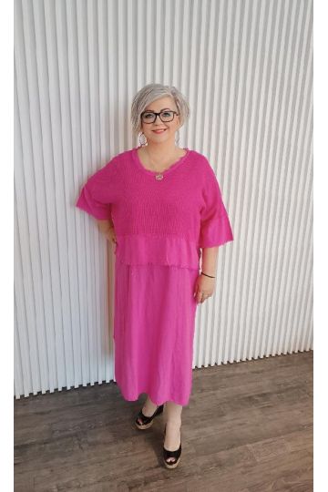 Dámské letní růžové a limetková dlouhé šaty Lina