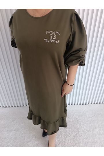 Dámské dlouhé oversize šaty Broňa pro baculky v khaki barvě
