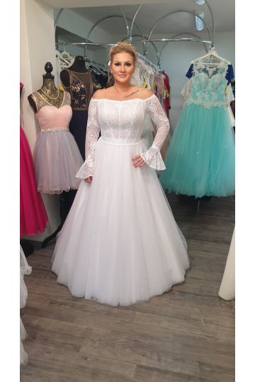 Dámské svatební dlouhé bílé šaty MELISSA s dlouhým rukávem značky BIALA SUKNIA